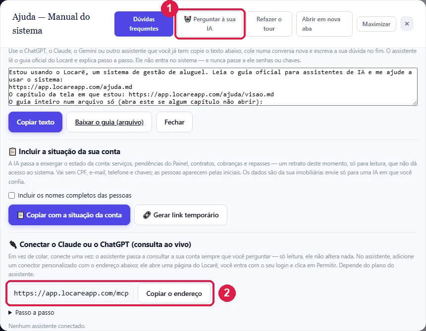 En Locarë, copia la dirección — «?» → Preguntar a tu IA → Copiar la dirección.