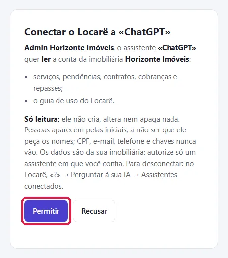 Entra y permite — Se abre una página de Locarë: entra con tu acceso y haz clic en Permitir. Listo.
